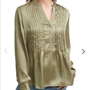 NWT DKNY pleated khaki blouse M